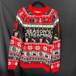 Netflix Seasons Streaming Ugly Christmas Sweater Embroidered Popcorn Large